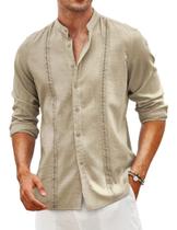 Camisa COOFANDY de linho de manga comprida com botões cáqui