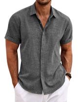 Camisa COOFANDY de linho manga curta casual cinza-escuro Camisa COOFANDY de linho manga curta casual cinza-escuro