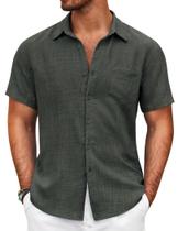 Camisa COOFANDY de manga curta com botões cinza escuro