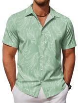 Camisa COOFANDY havaiana de manga curta floral verde claro