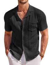 Camisa COOFANDY Knit Button Down de manga curta preta
