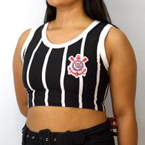 Camisa Corinthians Cropped Bordado Listrado - Feminino