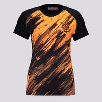 Camisa Corinthians Rajados Feminina Preta e Laranja - Bomache