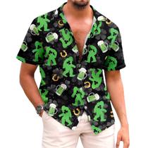 Camisa Corkifux St Patricks Day Masculina Funny Bigfoot Hawaiian Camisa Corkifux St Patricks Day Masculina Funny Bigfoot Hawaiian