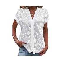 Camisa Cortada De Renda Branca Ilhó Bordado Blusa Oca Top De Verão Feminino