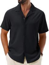 Camisa Cotrasen Cuban Untucked de manga curta masculina preta GG