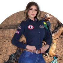 Camisa Country Cowgirl Competição Feminina Radade Bordada Barretos Azul Ref. 0544