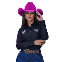 Camisa Country Feminina Boiadeira Bordada Mula Rosa - Preta