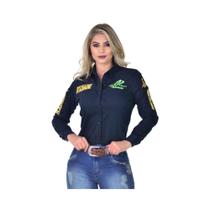 Camisa Country Feminina Radade Bordada Azul Green Team Ref. 0603