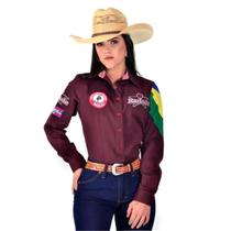 Camisa Country Feminina Radade Bordada Barretos Bordo