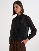 Camisa crepe bordado com amarração preto Camisa crepe bordado com amarração preto