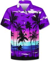 Camisa Cromoncent Boys Hawaiian de manga curta Aloha Purple 11-12Y Camisa Cromoncent Boys Hawaiian de manga curta Aloha Purple 11-12Y