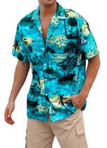 Camisa Cromoncent Hawaiian para homens de manga curta azul-petróleo 2XL Camisa Cromoncent Hawaiian para homens de manga curta azul-petróleo 2XL