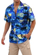 Camisa Cromoncent Hawaiian para homens de manga curta azul royal 3XL Camisa Cromoncent Hawaiian para homens de manga curta azul royal 3XL