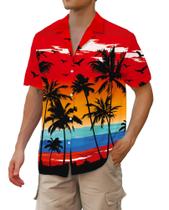 Camisa Cromoncent Hawaiian para homens de manga curta tamanho 3GG vermelha Camisa Cromoncent Hawaiian para homens de manga curta tamanho 3GG vermelha