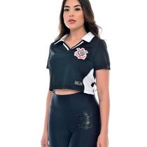 Camisa Cropped Corinthians Dry Preta Feminina