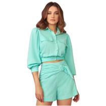 Camisa Cropped Detalhe Botoes Deep Camisa Cropped Detalhe Botoes Deep