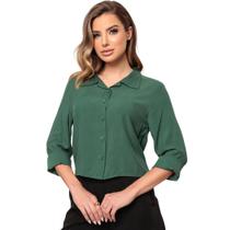 Camisa Cropped Diana Manga Longa c/ Botões Viscose Feminina