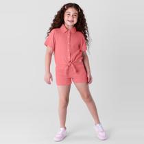 Camisa cropped em jeans leve infantil menina Brandili