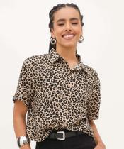 Camisa Cropped Feminina Animal Print Manga Curta Maris-55008