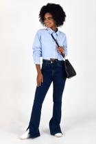Camisa cropped feminina com bolso alongado listrado azul - EAGLE ROCK