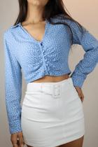Camisa Cropped Poá - Azul Camisa Cropped Poá - Azul