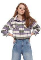 Camisa Cropped Xadrez Teens Purple Poah Noah