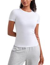 Camisa CRZ YOGA Ribbed Modal de manga curta branca para mulheres Camisa CRZ YOGA Ribbed Modal de manga curta branca para mulheres