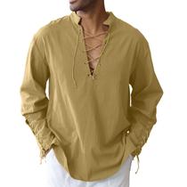 Camisa CTU masculina de algodão e linho com cordão, faixa de braço, 3GG