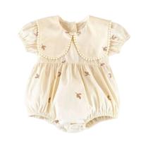 Camisa De Algodão Para Meninas Com Manga Curta, Bordado De Desenho Coreano, Body De Verão Com Gola