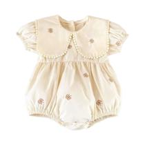 Camisa De Algodão Para Meninas Com Manga Curta, Bordado De Desenho Coreano, Body De Verão Com Lapela Camisa De Algodão Para Meninas Com Manga Curta, Bordado De Desenho Coreano, Body De Verão Com Lapela