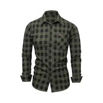 Camisa De Algodão Xadrez Masculina Para O Outono, Casual, Com Botões, Manga Longa, Bordado De Letras