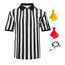 Camisa de árbitro masculina VKT com listras pretas e brancas com apito Camisa de árbitro masculina VKT com listras pretas e brancas com apito