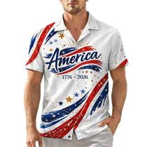 Camisa de arte casual havaiana impressa nos EUA, 250º aniversário