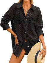 Camisa de banho com capa de banho Fisoew Hollow Out para mulheres, preta