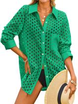 Camisa de banho feminina Fisoew Hollow Out Green