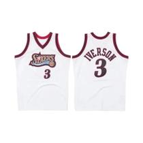 Camisa De Basquete Retrô Clássica Masculina Philadelphia No. 3 Alan Iverson Top Preto Respirável