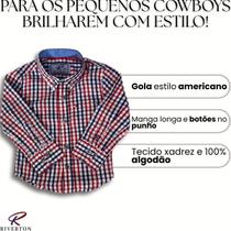 Camisa De Bebê Country Cowboy Cowgirl Sertanejo Xadrez Longa