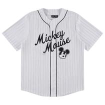 Camisa de beisebol Disney Mickey Mouse para homens - branca (S) Camisa de beisebol Disney Mickey Mouse para homens - branca (S)