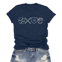 Camisa de beisebol MHTOR para mulheres, blusa de manga curta, azul escuro Camisa de beisebol MHTOR para mulheres, blusa de manga curta, azul escuro