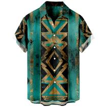 Camisa de boliche com estampa asteca verde Domirica para homens Camisa de boliche com estampa asteca verde Domirica para homens