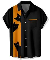 Camisa de boliche CURBODO retrô havaiana com estampa de Halloween masculina Camisa de boliche CURBODO retrô havaiana com estampa de Halloween masculina