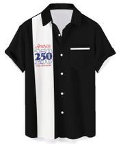 Camisa de boliche Deer Lady dos anos 50 com estampa retrô havaiana preta S Camisa de boliche Deer Lady dos anos 50 com estampa retrô havaiana preta S