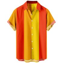 Camisa de boliche Domirica para homens de manga curta laranja/amarela 2XL Camisa de boliche Domirica para homens de manga curta laranja/amarela 2XL