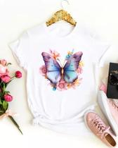 Camisa De Borboleta Feminina Blusinha Mulher Colorida Barato