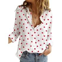 Camisa de botão Corkifux Valentines Love Heart Women Camisa de botão Corkifux Valentines Love Heart Women