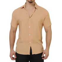 Camisa De Botão Masculina Manga Curta Social Verão Slim