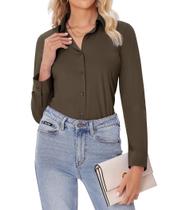 Camisa de botão siliteelon para mulheres, marrom café, média