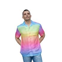 Camisa De Botão Viscose Masculina De Gola Estampada Tie Dye