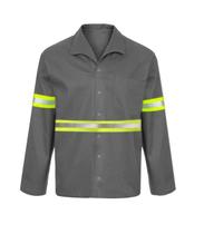 Camisa de Brim Manga Longa Cinza de Botão com Faixa Refletiva